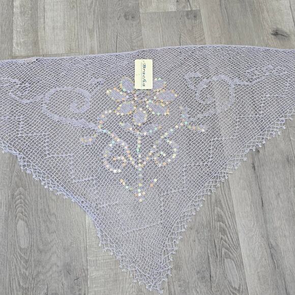 Women's Hand Crochet Sequin Sparkly Gown Shawl Silver S Formal Elegant DiscoLuxe - Picture 10 of 16